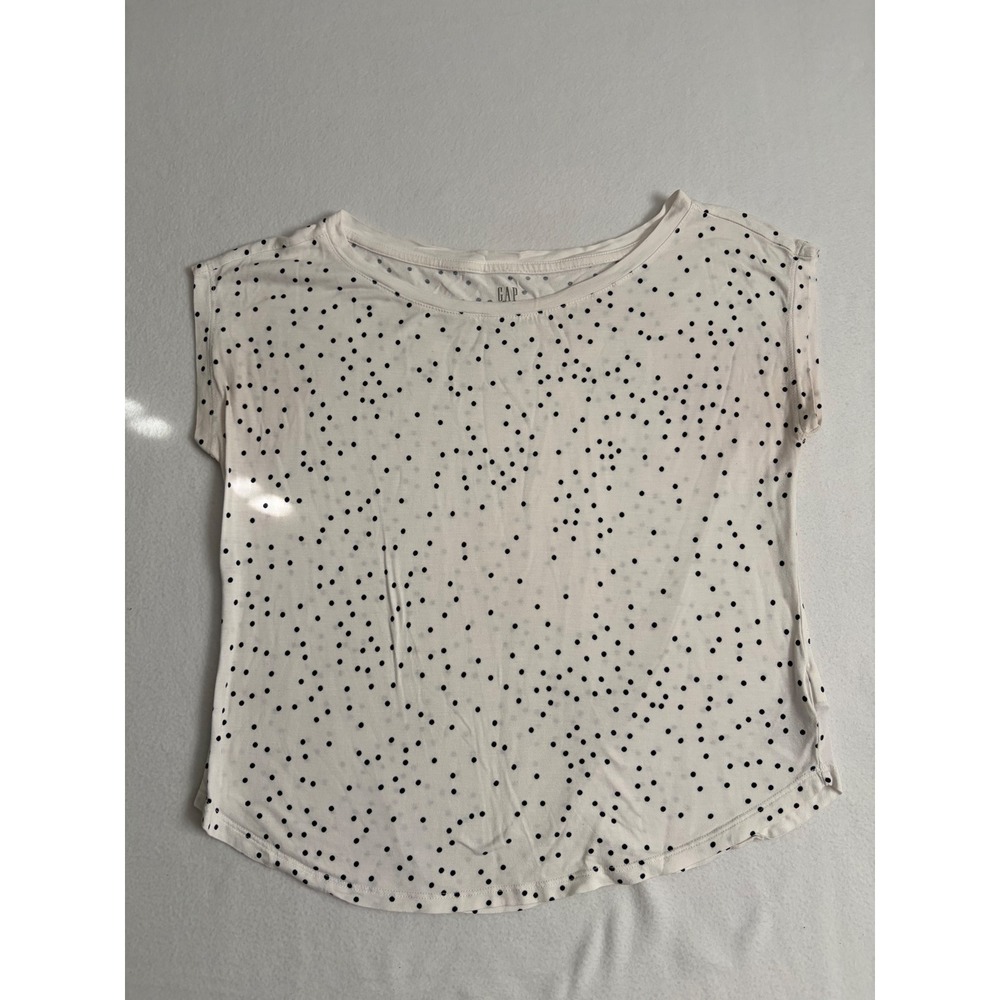 Gap Luxe T Womens XS White Polka Dot Short Sleeve Rayon Scoop Neck Shirt